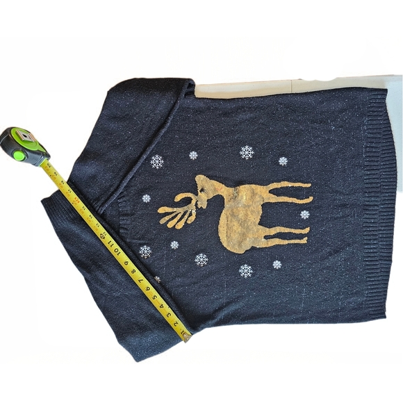 KAREN SCOTT Christmas Whimsy Sweater Black w/ Speckles & Sequin Reindeer Size L - Picture 9 of 12